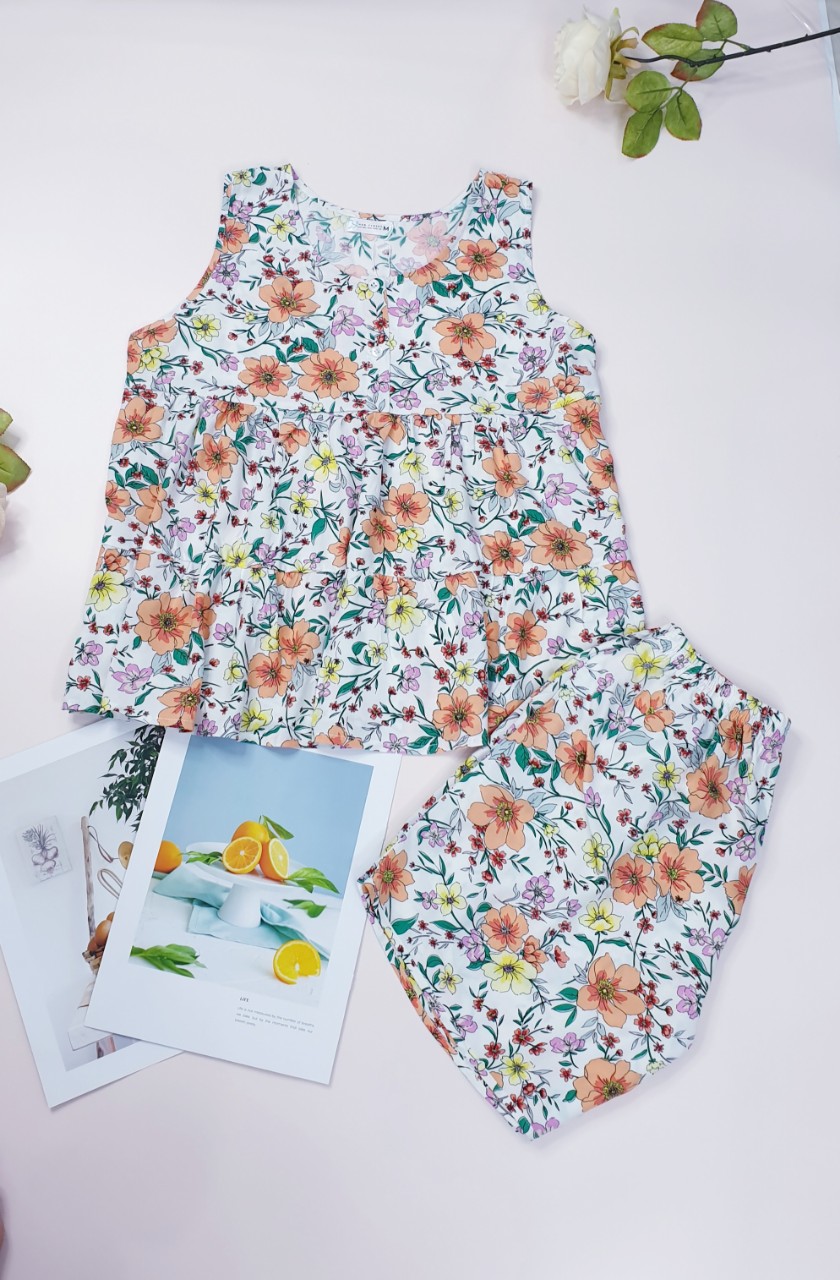 Bộ Đồ Ngủ Babydoll Lanh Peri - Tay ngắn quần short có độ co giãn nhẹ, thoáng mát cao cấp mặc nhà HAN CLOSET