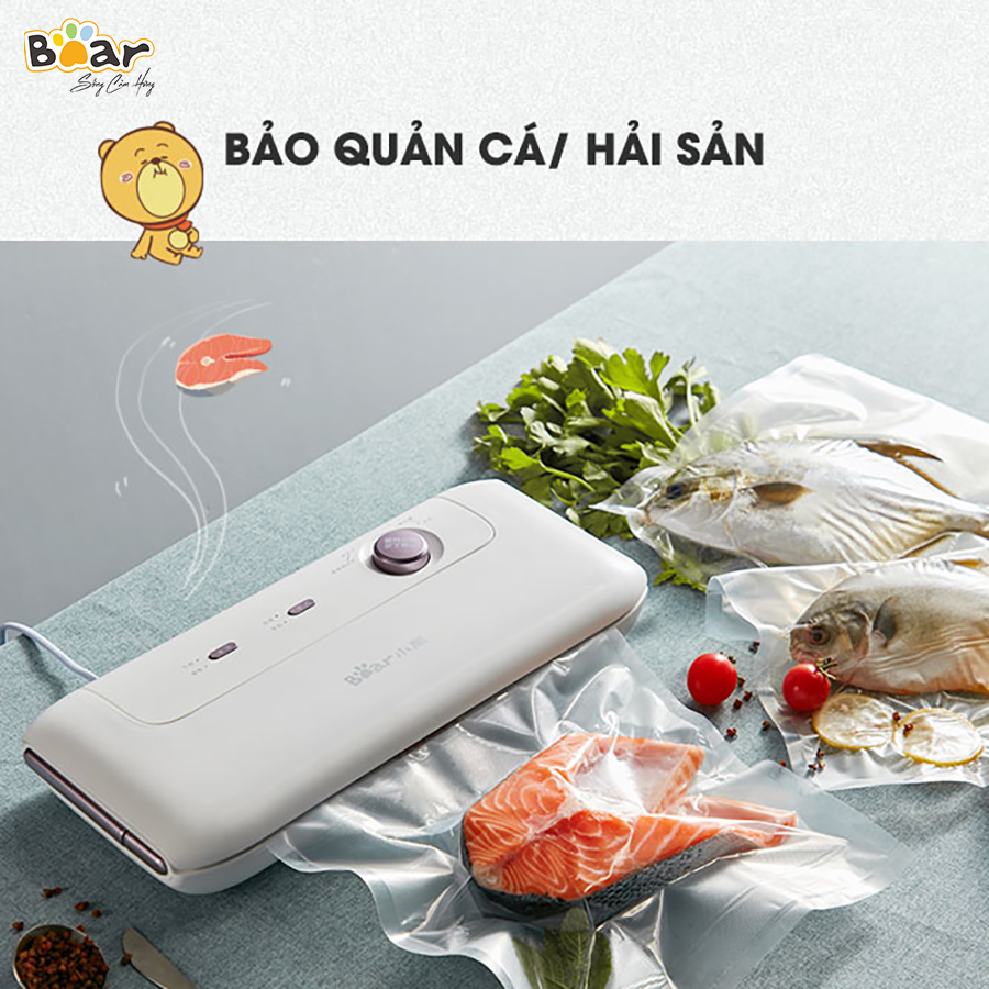 [Hàng Chính Hãng]Máy hút chân không thực phẩm Bear VS-B01V1 màu trắng công suất 130W. Lực hút mạnh, áp suất 70KPA, hút được 8L/phút. Từ đó, thực phẩm sẽ được bảo quản lên đến 2 tuần trong ngăn mát - 2 tháng trong ngăn đông đá