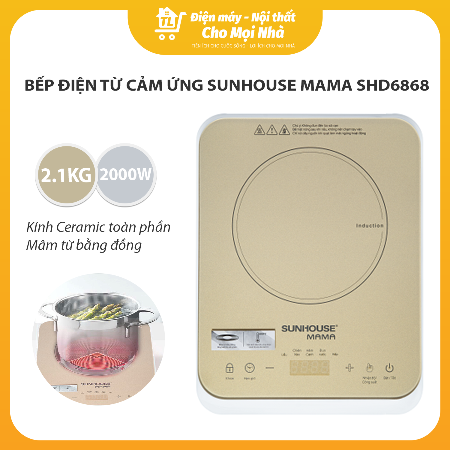 Bếp Điện Từ Cảm Ứng Sunhouse MaMa SHD6868 - Hàng chính hãng