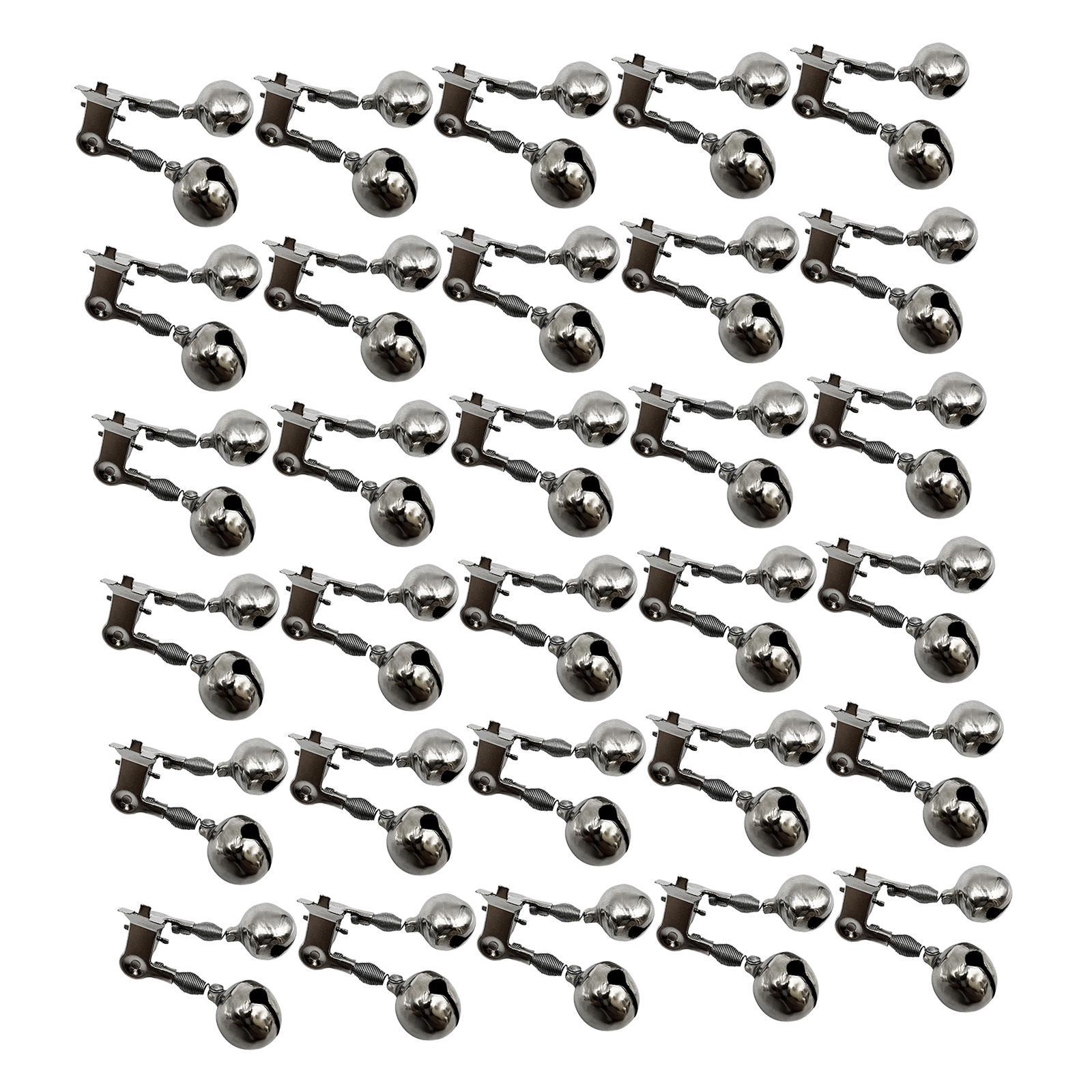 30x Fishing Rod Bell Dual Bells Iron Tackle Practical Indicator Loud Sound Fishing Rod Alarm Clip with Light Clip for Fishing Supplies