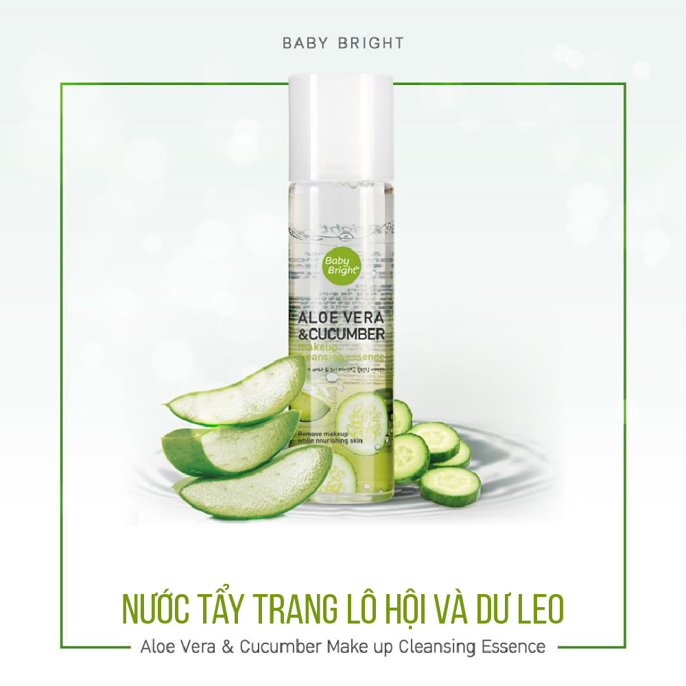 Nước tẩy trang lô hội dưa leo Baby Bright Aloe Vera &amp; Cucumber Make up Cleansing Essence 100ml