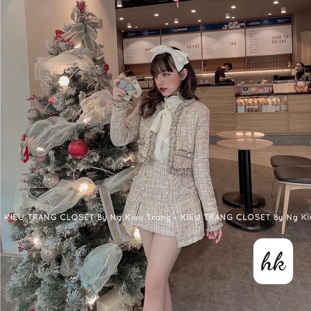 Set dạ tweed nhũ viền màu vàng đồng siêu xinh (hàng sẵn)- December Fashion