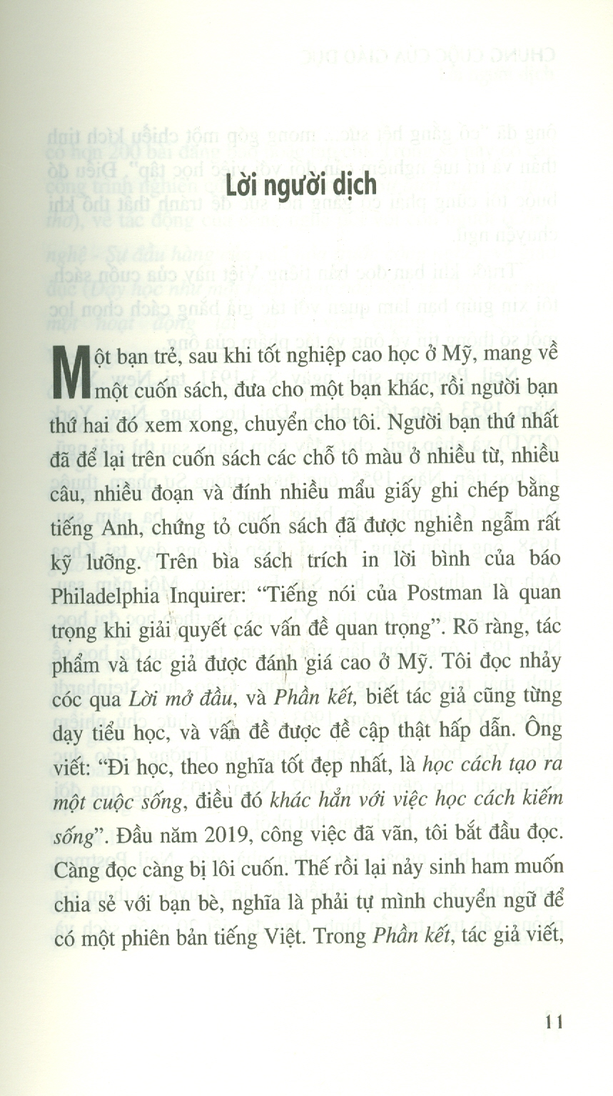 Chung CUộc Của Giáo Dục - Neil Postman - Nguyễn Quang Kính dịch - (bìa mềm)