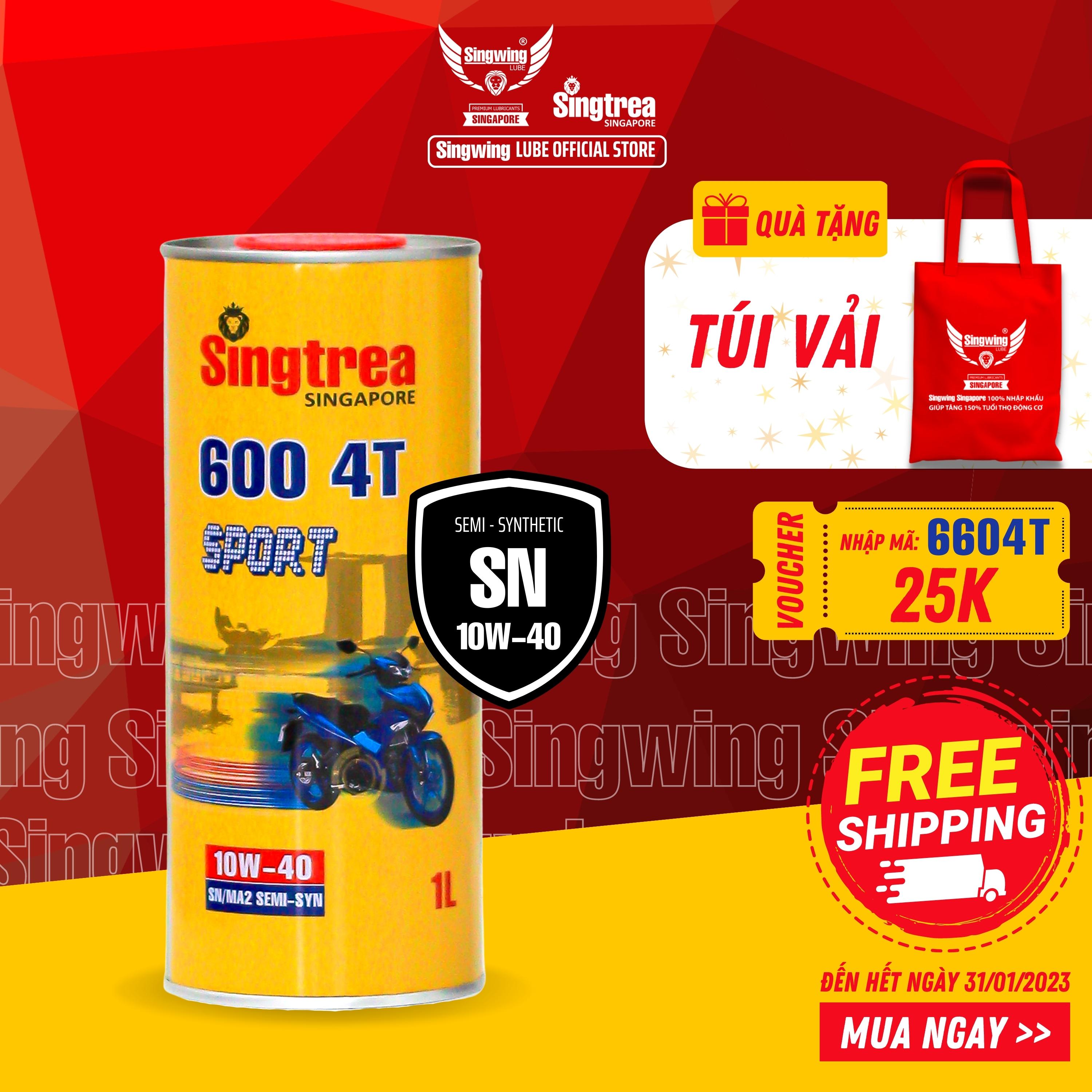 DẦU NHỚT XE MÁY SINGTREA 600 SPORT 4T 10W-40 SN/MA2 1L dành cho xe số