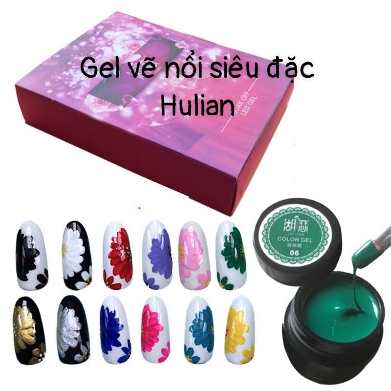 Gel vẽ nổi Hulian 12 màu siêu đẹp, gel vẽ hoa nổi Hulian