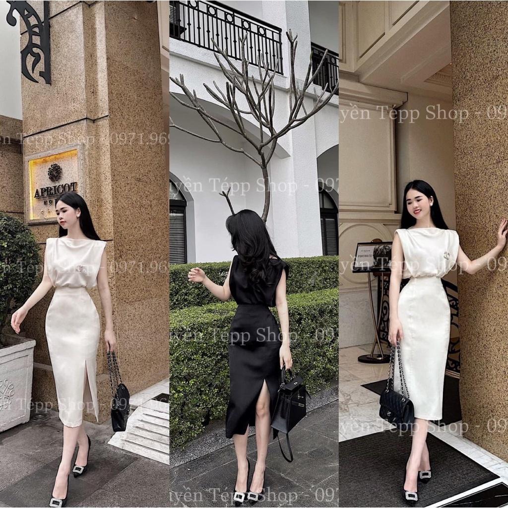 SET ĐI CHƠI, SET 2 MÓN ÁO LỤA CỔ TÀU PHỐI CHÂN VÁY XẺ CỰC SANG CHẢNH