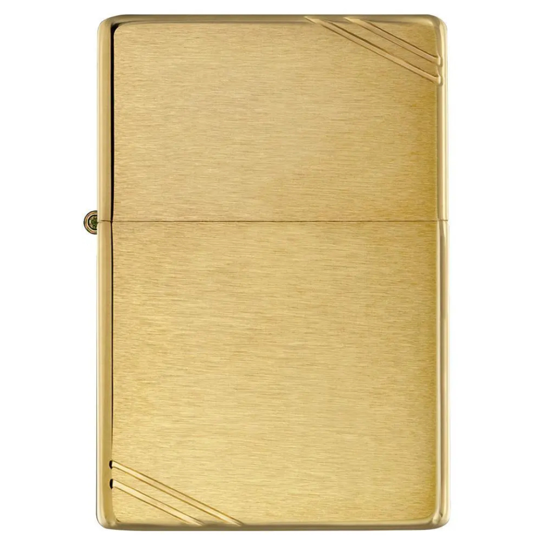 Zippo - Vintage With Slashes Brushed Brass Chính Hãng 240 - Bật Lửa Vỏ Đồng Thau Thiết Kế Chặt Góc Cổ Điển
