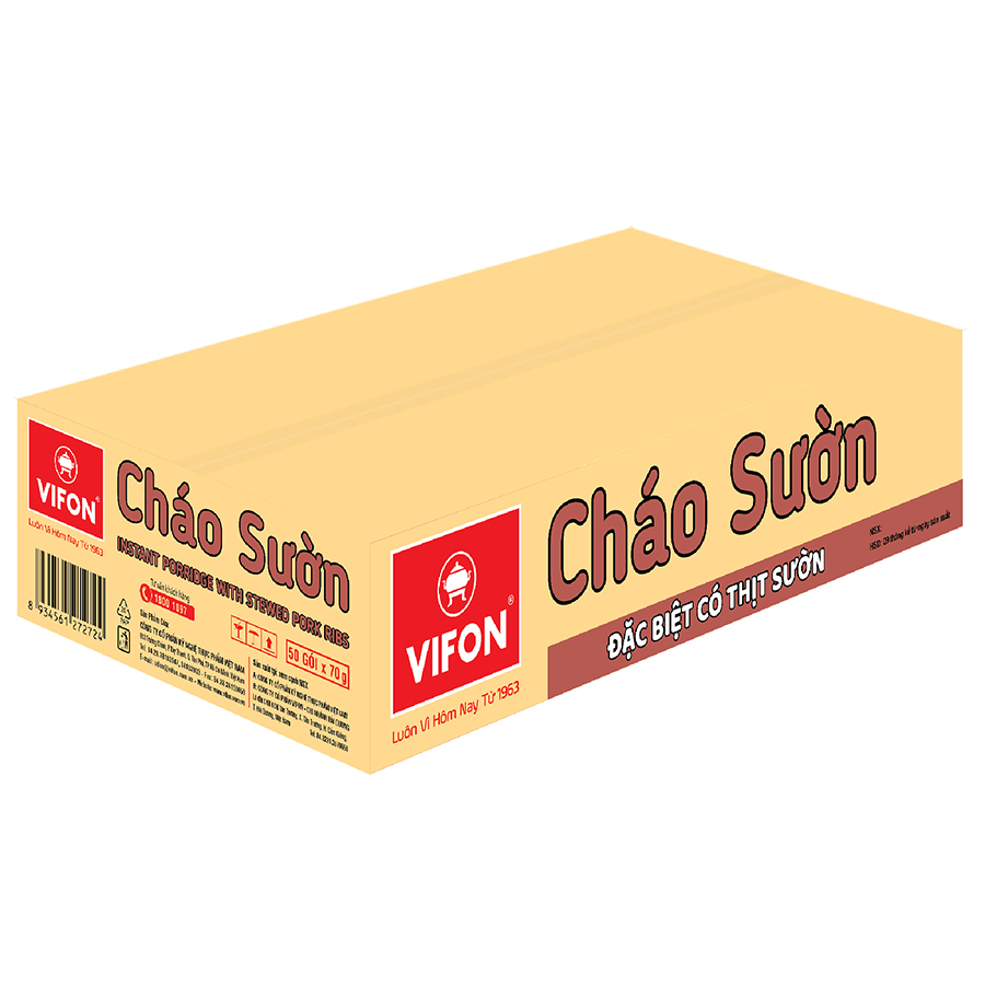 Thùng 50 Cháo Sườn VIFON có Gói Thịt Thật 27gr  (70g / Gói)