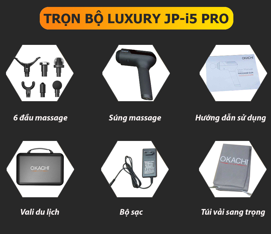 Súng massage toàn thân OKACHI LUXURY JP-i5 Pro (Viền đen)