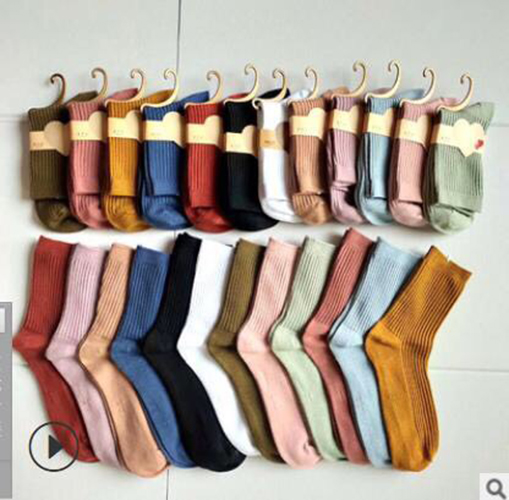 Set 4 cặp Tất vớ chân nữ cao cổ len gân vintage Hàn Quốc TN18