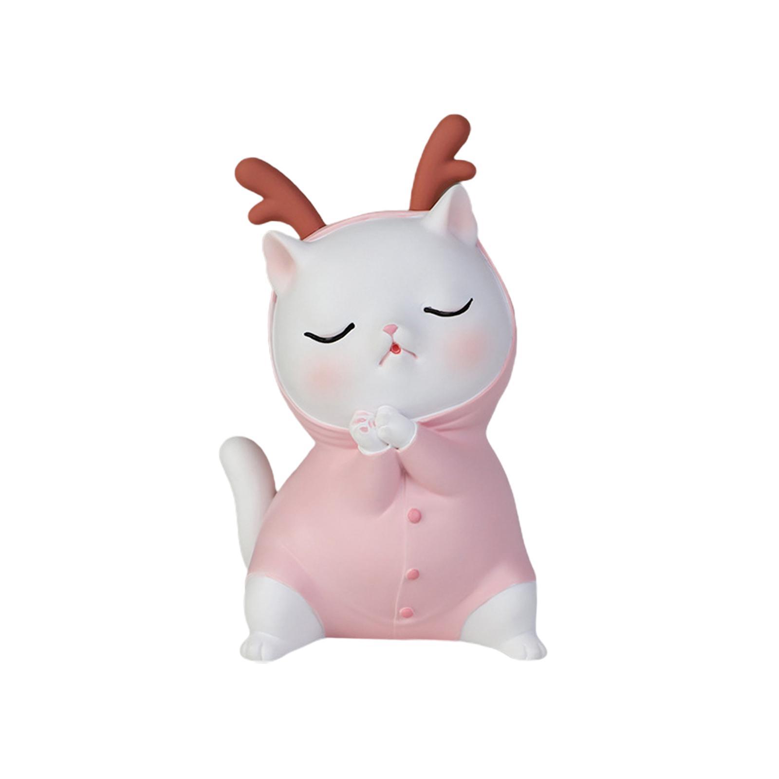 Cat Figurine Decoration Sculpture Kitty Statue for Tabletop Living Room Pink