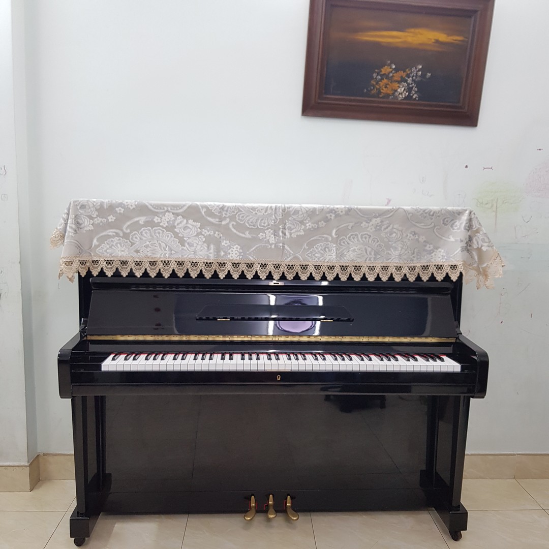 Khăn phủ đàn Piano mẫu hoa văn xám ren nâu