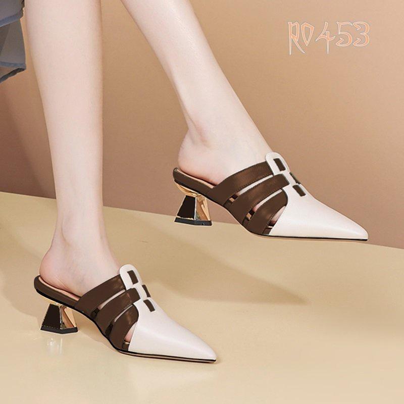 Dép nữ cao gót quai ngang 4 phân hàng hiệu rosata màu đen ro453 - HÀNG VIỆT NAM CHẤT LƯỢNG QUỐC TẾ