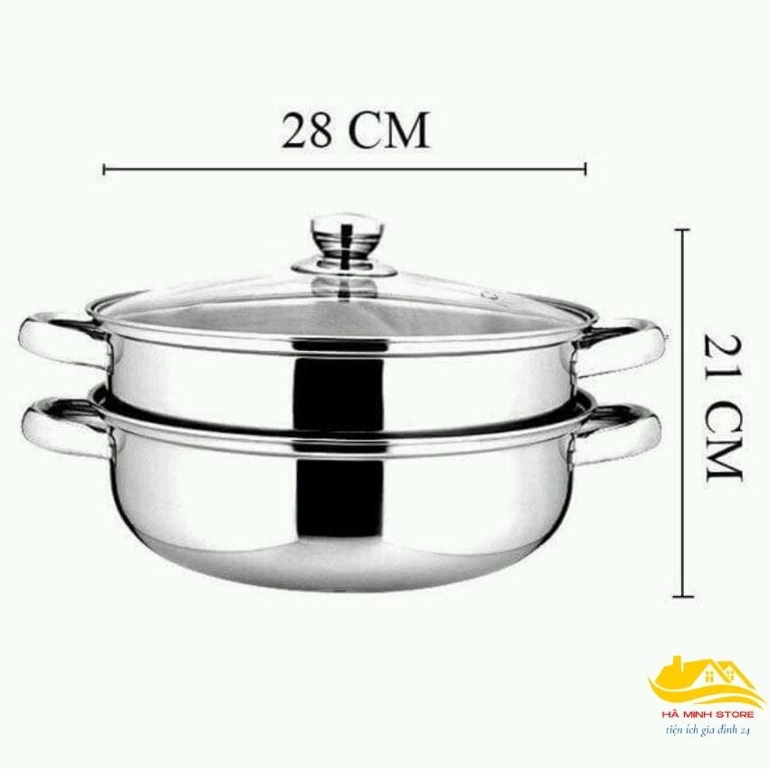 Nồi hấp 2 tầng inox đường kính 28cm, nồi hấp bánh bao, Xửng hấp 2 tầng đa năng phù hợp với các loại bếp Hà Minh Store