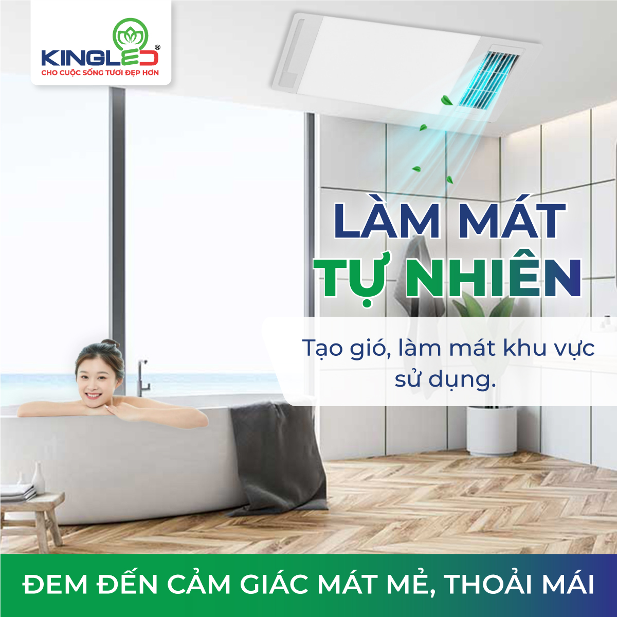 Quạt Sưởi Điều Hòa Âm Trần (Thông Gió, Sưởi Ấm, Làm Mát, Chiếu Sáng) KINGLED - Hàng Chính Hãng