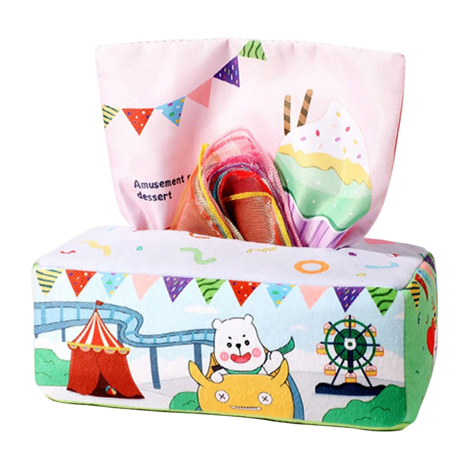 2x Plush Baby Tissue Box Gauze Scarf Sensory Toy for Newborns 6-12 Months