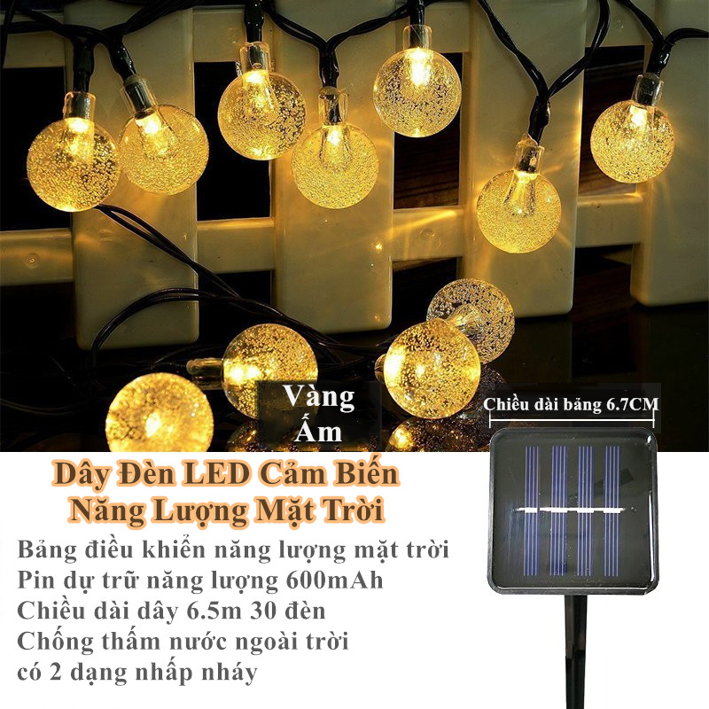 Đèn Led Cảm Biến Năng Lượng Mặt Trời 6,5M 30 Đèn Chống Thấm Nước  Treo Trang Trí Gồm 2 Màu  Vàng Ấm Và Đa Sắc