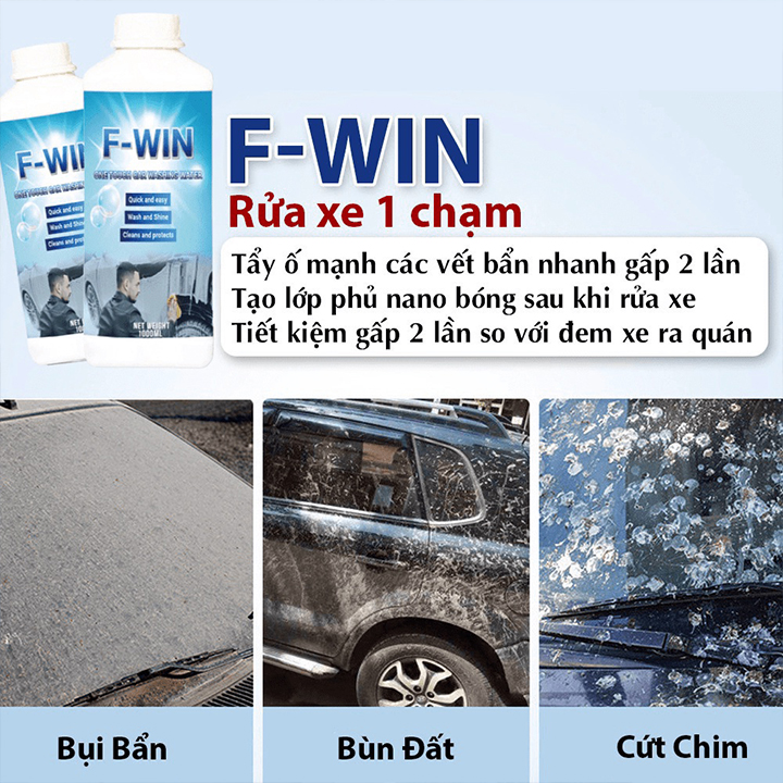 Dung Dịch Rửa Xe F-Win 750ml Rửa Xe 1 Chạm One Touch Clean - Nước Tẩy Rửa Xe Bọt Tuyết Chăm Sóc Xe Máy Ô Tô