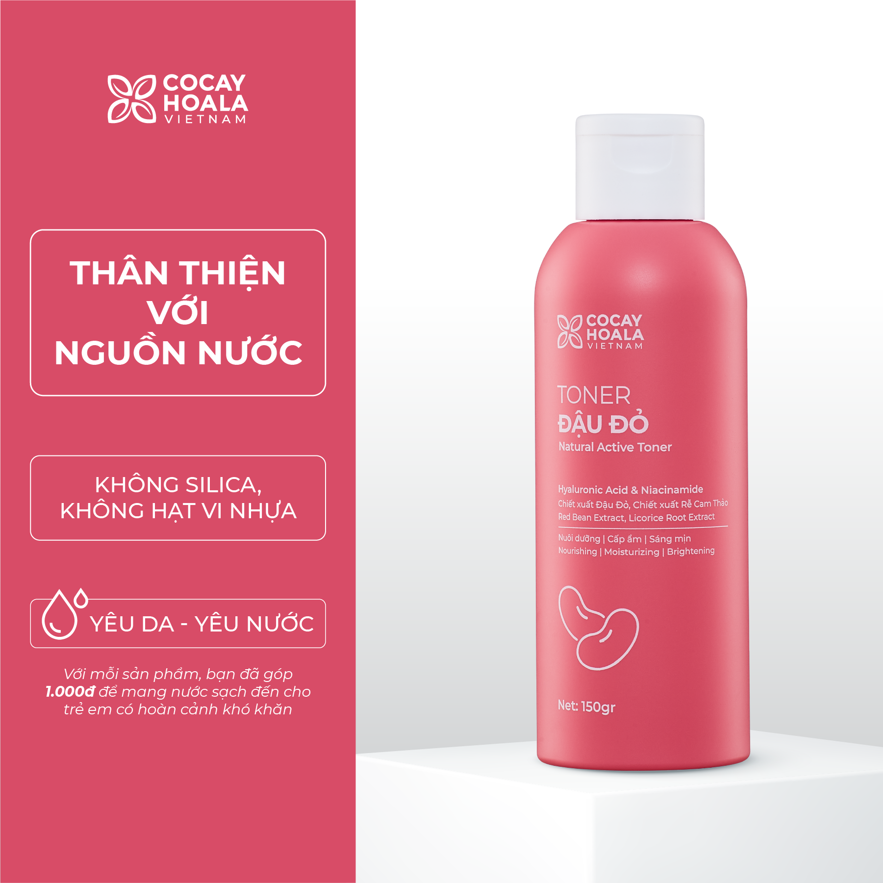 Nước Hoa Hồng Đậu Đỏ Việt Nam Cỏ Cây Hoa Lá, Toner Cho Mẹ Bầu Cấp Ẩm, Dưỡng Sáng và Làm Mềm Da 150gr