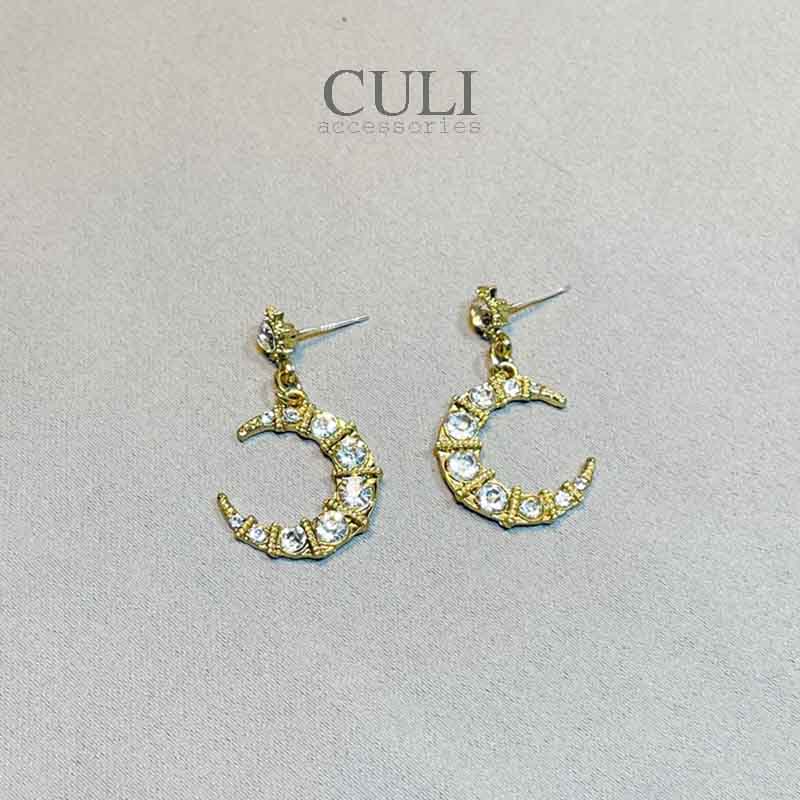 Bông tai, Khuyên tai dáng dài hình trăng khuyết kết đá sang trọng HT669 - Culi accessories