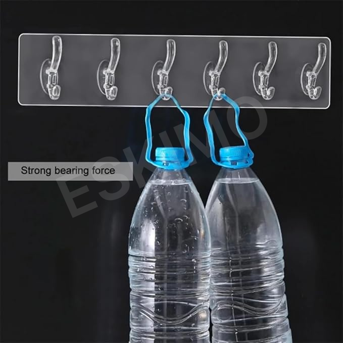 Móc Treo Nguyên Khối Trong Suốt Dán Tường 6 Móc Siêu Chắc