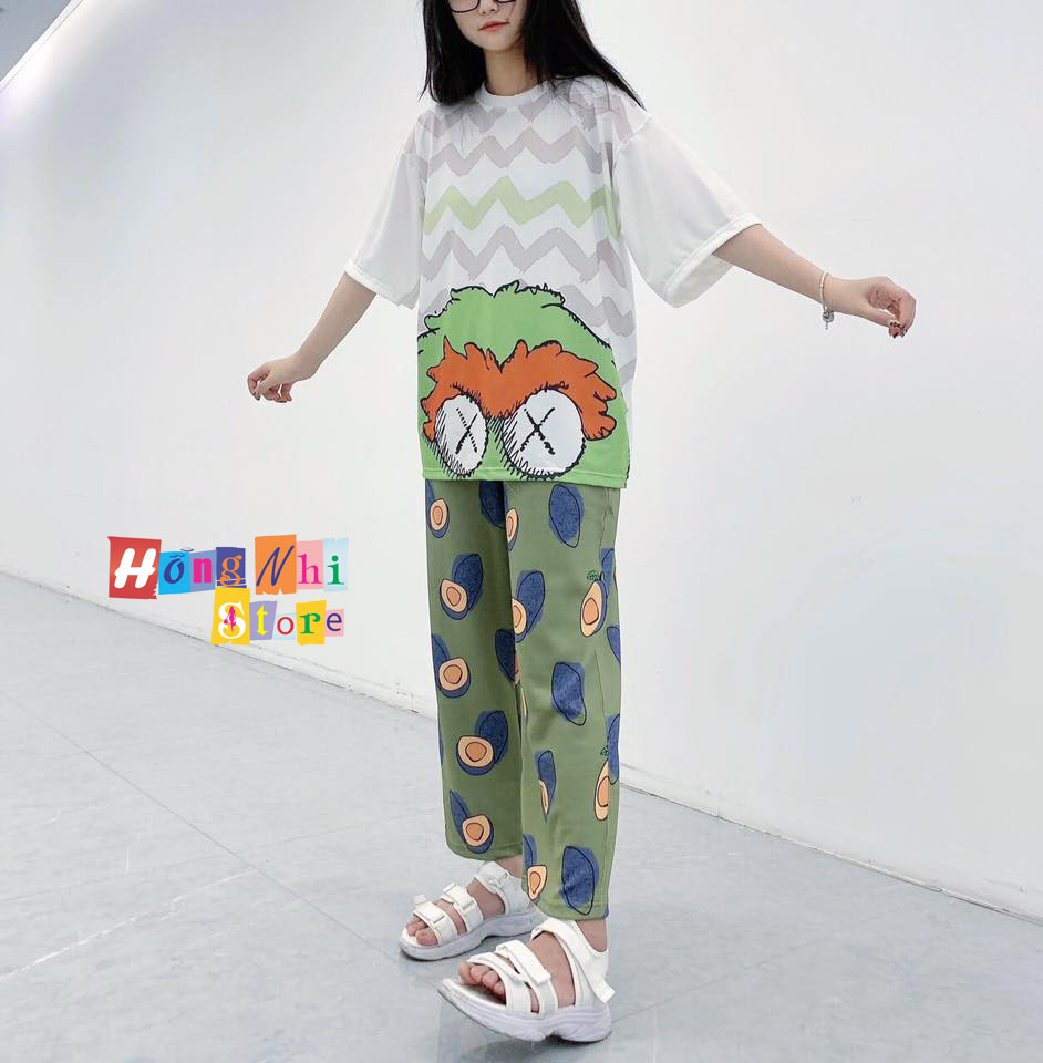 Quần Cartoon Pant Unisex Quần Hoạt Hình Lửng Ống Rộng Lưng Thun - MM