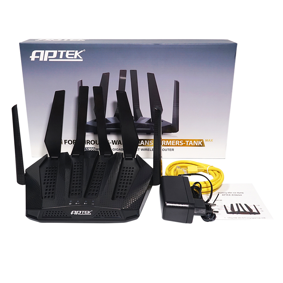 Router Wifi Công Suất Cao Băng Tầng Kép AC1900 APTEK A196GU - Hàng Chính Hãng