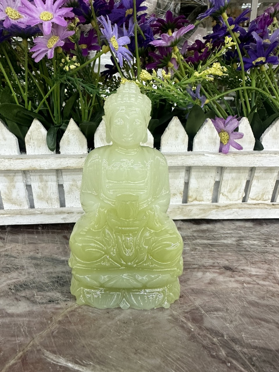 Tượng Phật A Di Đà ngồi đài sen đá ngọc Onyx - Cao 12 cm