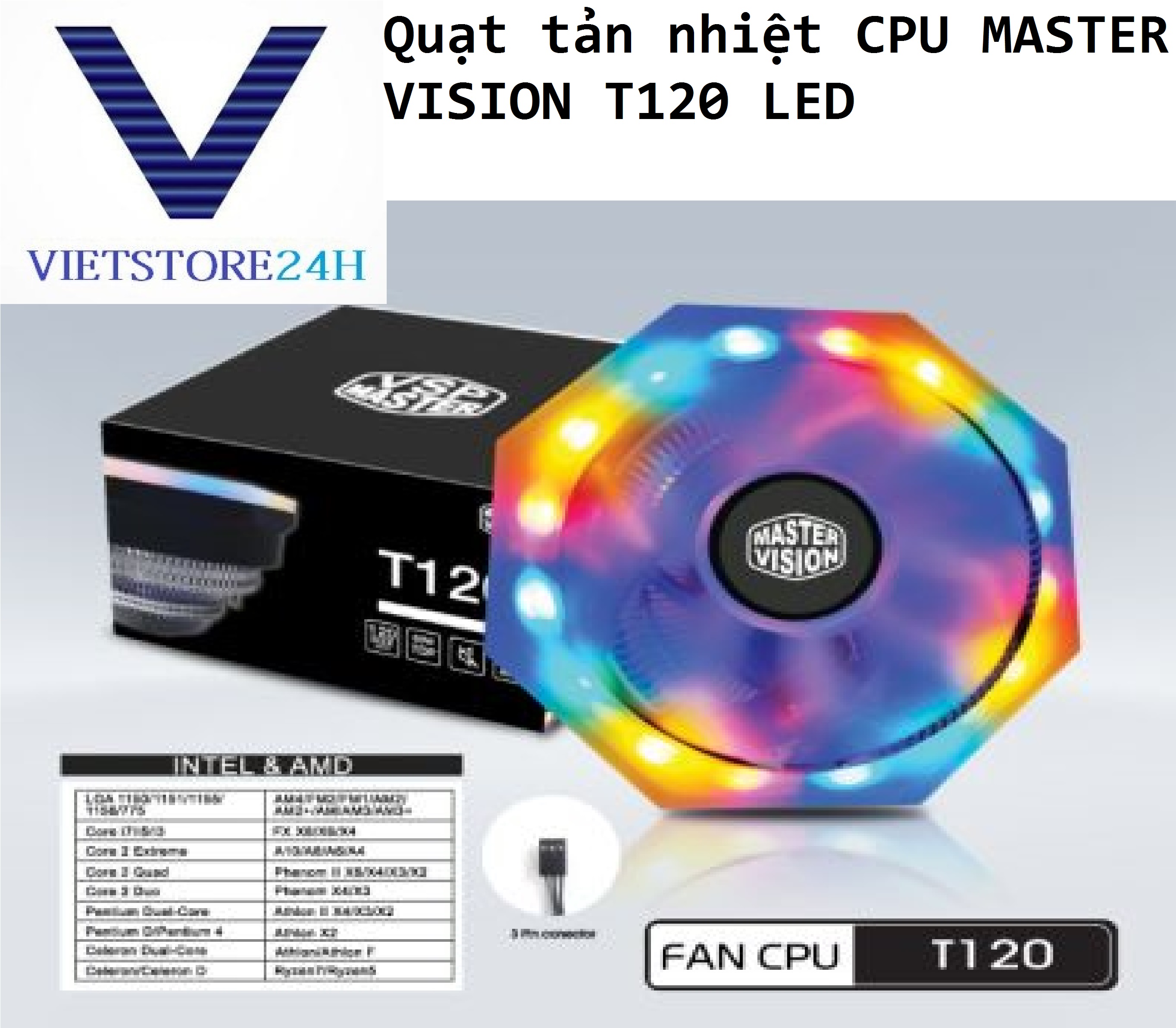 Quạt tản nhiệt CPU MASTER VISION T120 LED VT - Hàng chính hãng