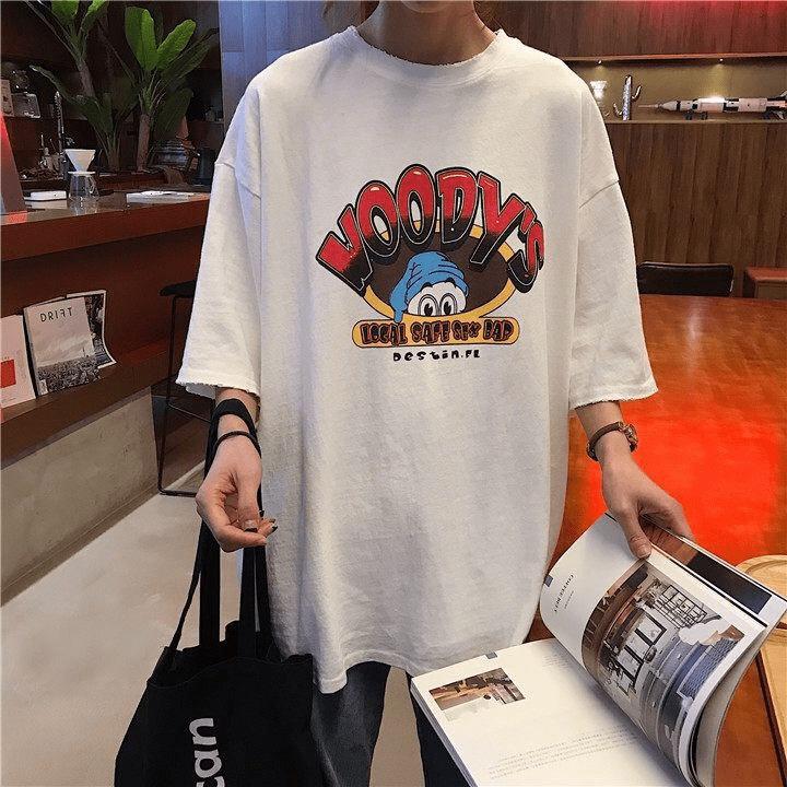 Áo Thun Nữ Unisex Tay Lỡ In Hoạt Hình Chữ Woodys ATN5405 - J.A Shop