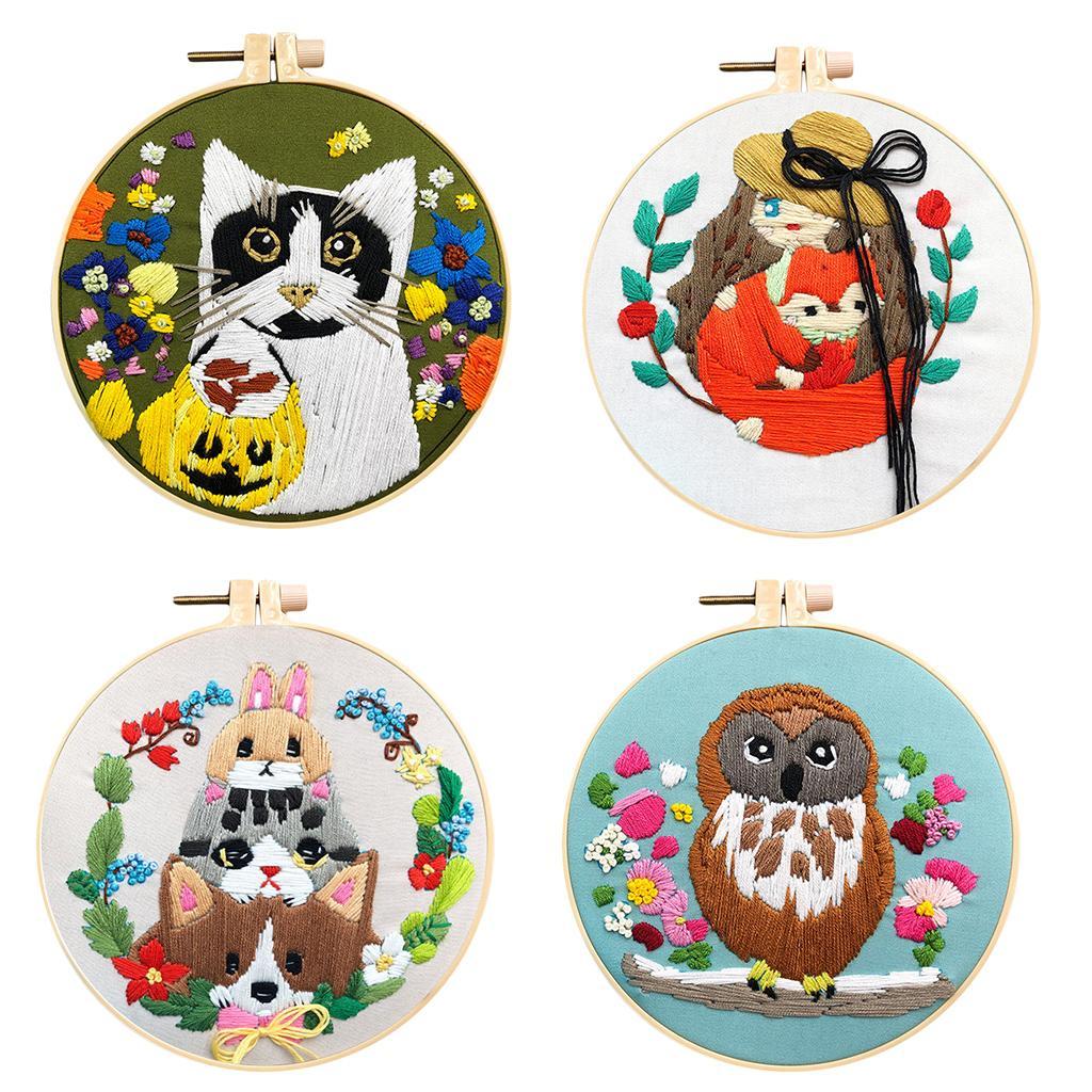 Full Range of Embroidery Starter Kit with Pattern Cross Stitch Kit Including Cloth with Floral Pattern, Bamboo Embroidery Hoop, Color Threads and Tool