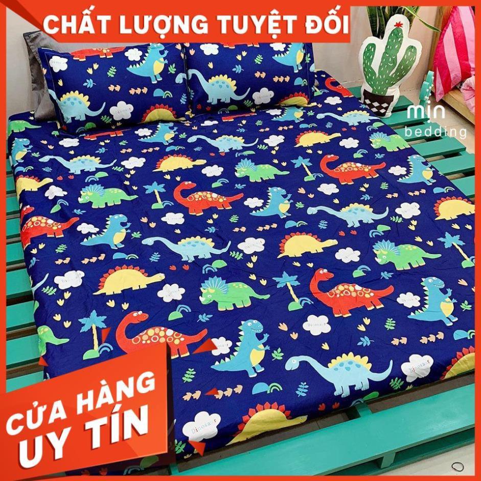 Drap + 2 Vỏ Gối - Cotton 3D Khủng Long (Kèm Ảnh Thật)