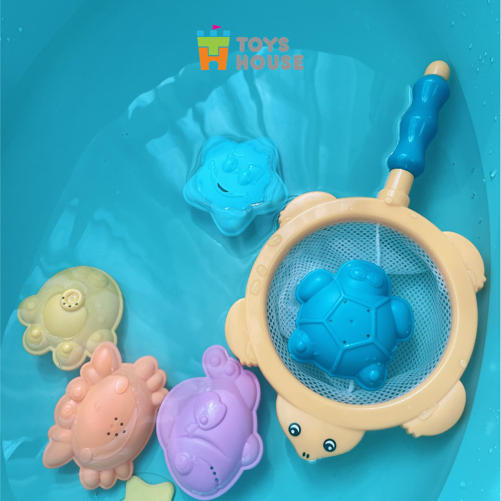 Đồ chơi nhà tắm - Vợt bắt cá, set 5 sinh vật biển ToysHouse HE0229