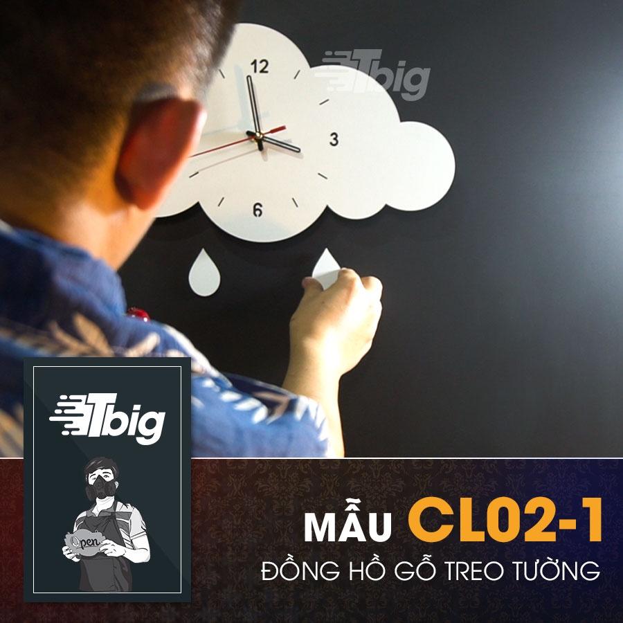 Đồng hồ treo tường hình đám mây và giọt nước mưa bằng gỗ dễ thương