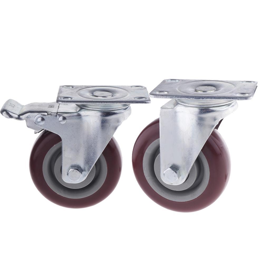 2pcs 4 Inch Swivel Caster Rubber Wheel Top Plate Bearing Heavy Duty - No Brake