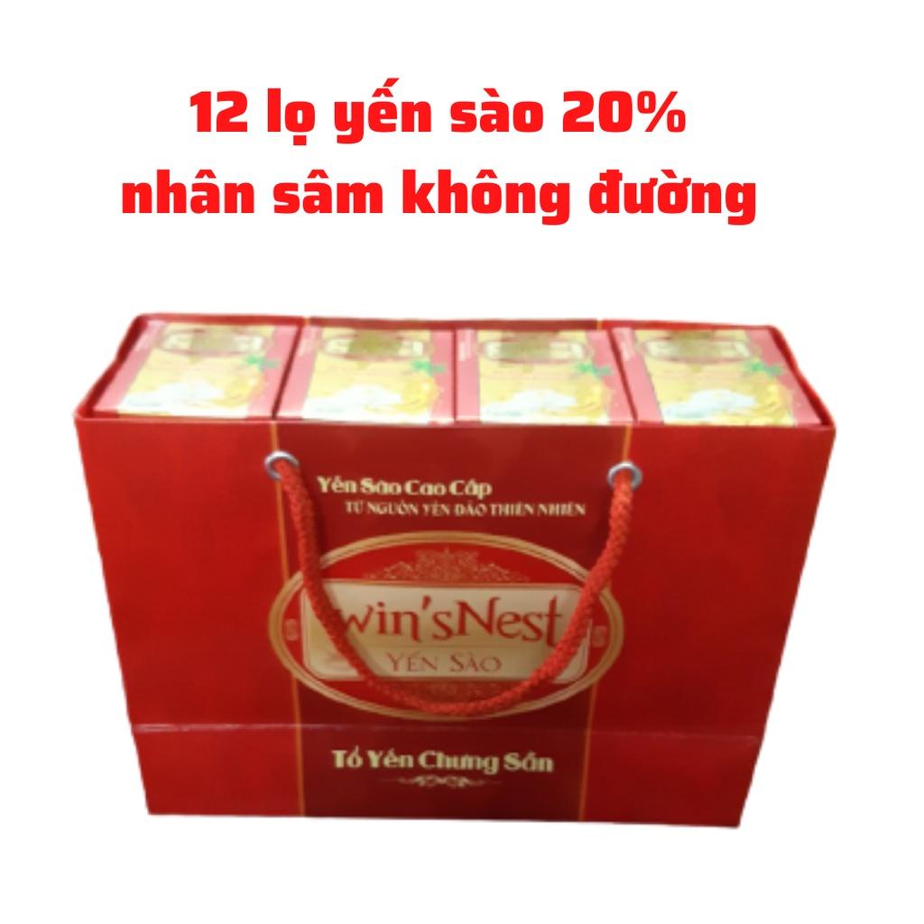 Combo 12 lọ Yến Sào Win'snest Tổ Yến Chưng Sẵn Nhân Sâm Không Đường 20% (70ml/ Lọ)