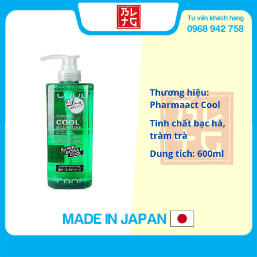 Sữa tắm cho nam giới Pharmaact Cool 600ml Nhật Bản, bạc hà mát lạnh