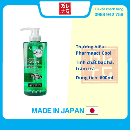 Sữa tắm cho nam giới Pharmaact Cool 600ml Nhật Bản, bạc hà mát lạnh