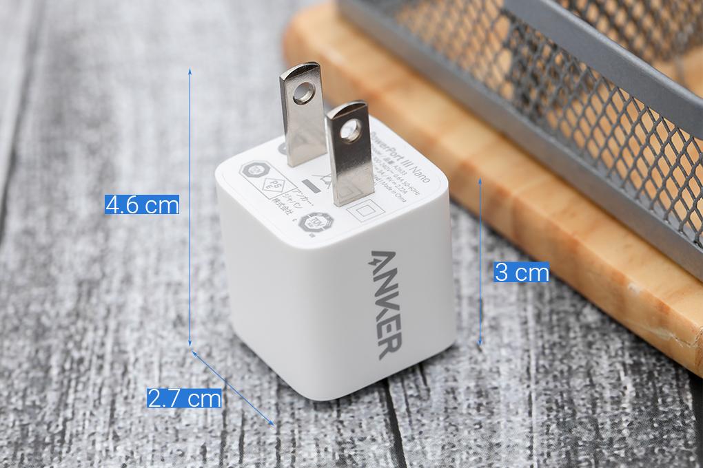 Adapter Sạc Type C PD 20W Anker PowerPort III Nano A2633 Trắng - Hàng chính hãng