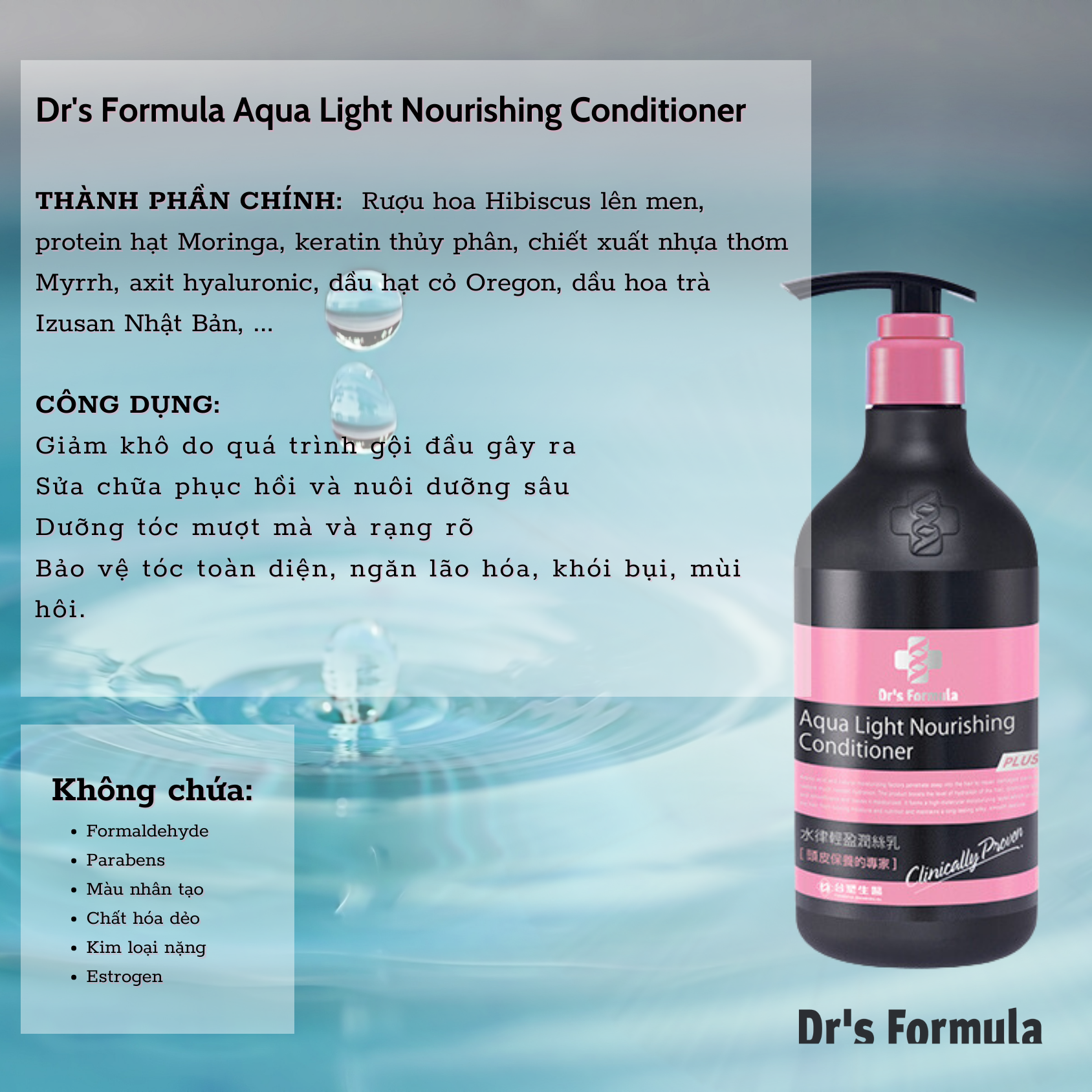 Combo Gội-Xả-Dưỡng Ngăn gàu giảm dầu dưỡng tóc bóng mượt Dr's Formula