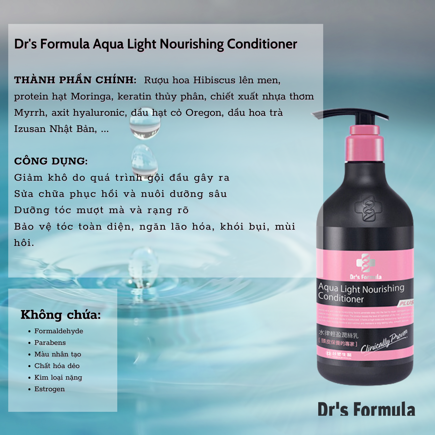 Dầu Xả Dưỡng Tóc Bóng Mượt Dr's Formula Aqua Light Nourishing Conditioner 530g
