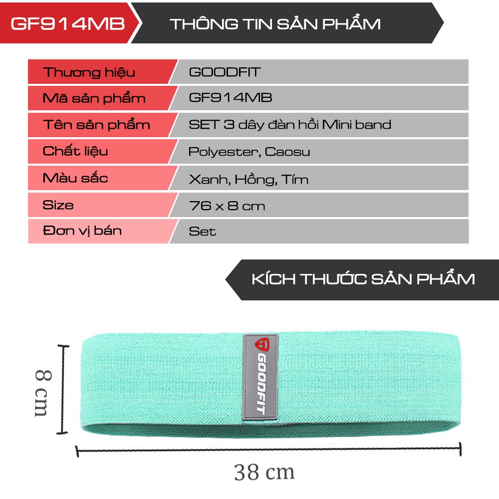 SET 3 dây GoodFit tập gym, tập mông mini band GF914MB