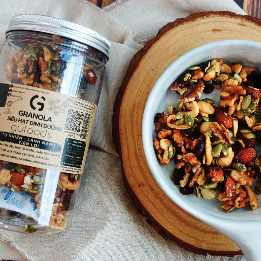 Granola thuần chay nướng mật dừa nước GUfoods - Dinh dưỡng, Tiện lợi, Thơm ngon, Giàu lợi ích sức khỏe