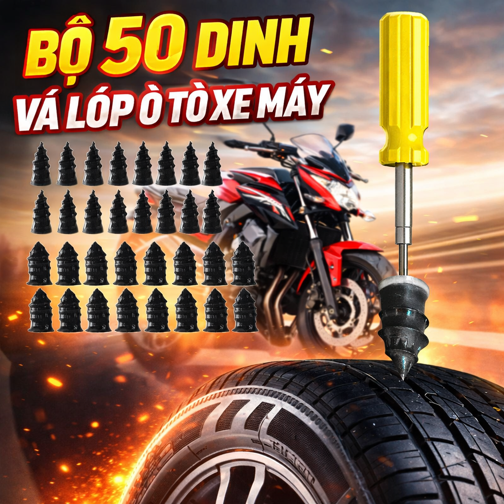Đinh Vá Lốp Không Săm Loại Xịn – 50 Cái Dùng Cho Xe Máy, Ô Tô Không Cần Tháo Lốp