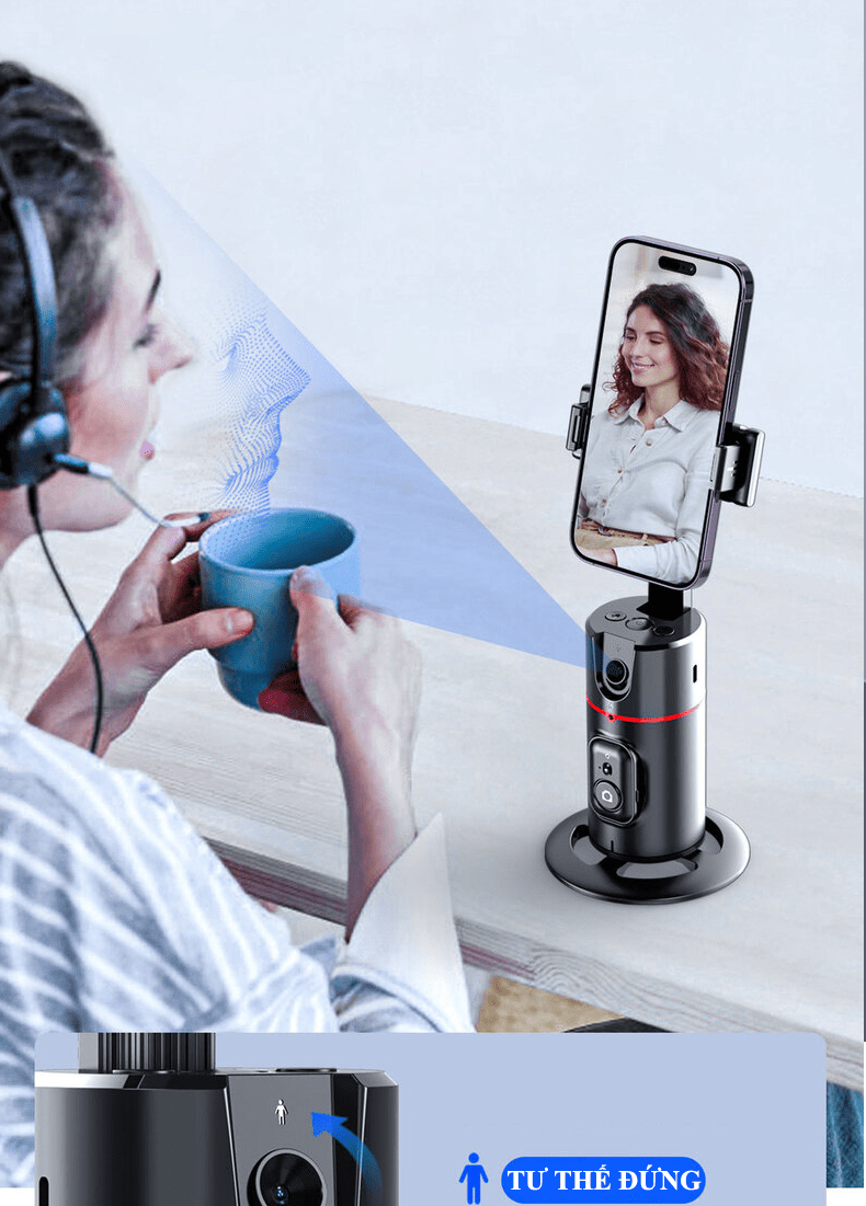 Giá đỡ điện thoại P02 thông minh AI tự động xoay 360° theo dõi khuôn mặt có remote hỗ trợ chụp hình, quay phim, ...