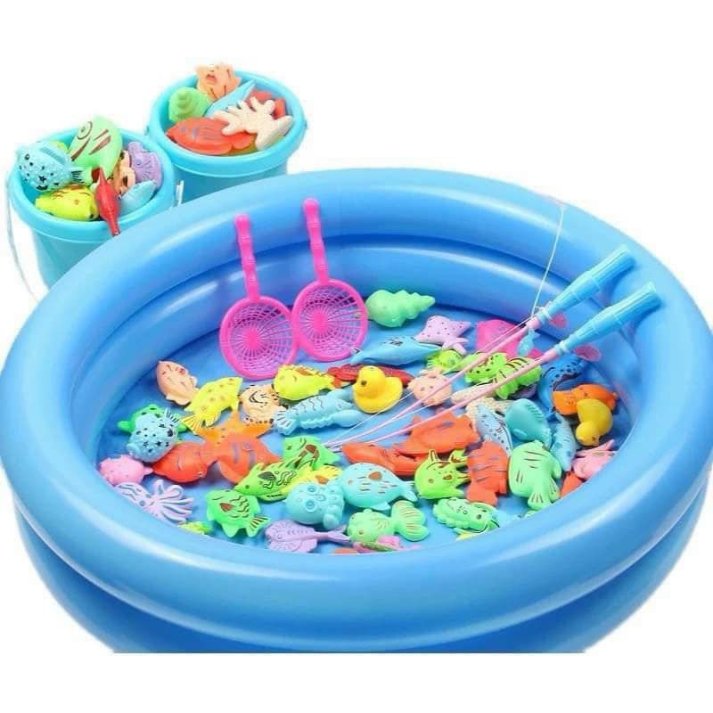 Đồ Chơi Câu Cá, SIZE ĐẠI, Bộ Câu Cá 42 Chi Tiết Cho Bé Gồm 2 Xô, 2 Cần Câu, 1 Phao, 1 Bơm Và Cá