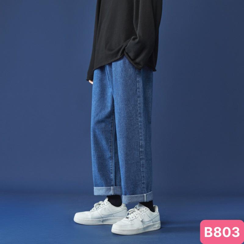 Quần jean nam trơn rách gối màu đen chất jeans bò cao cấp co dãn 4 chiều from baggy dáng rộng ống suông mới đẹp HA mới