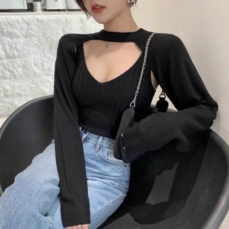 MS800 Áo len cardigan kiểu dài tay cổ choker Quảng Châu