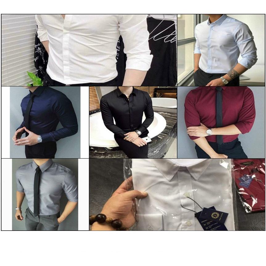 Áo sơ mi nam LUZADO áo sơ mi công sở đẹp trơn dài tay, gấp hộp chất lụa nến mịn cao cấp kiểu dáng hàn quốc