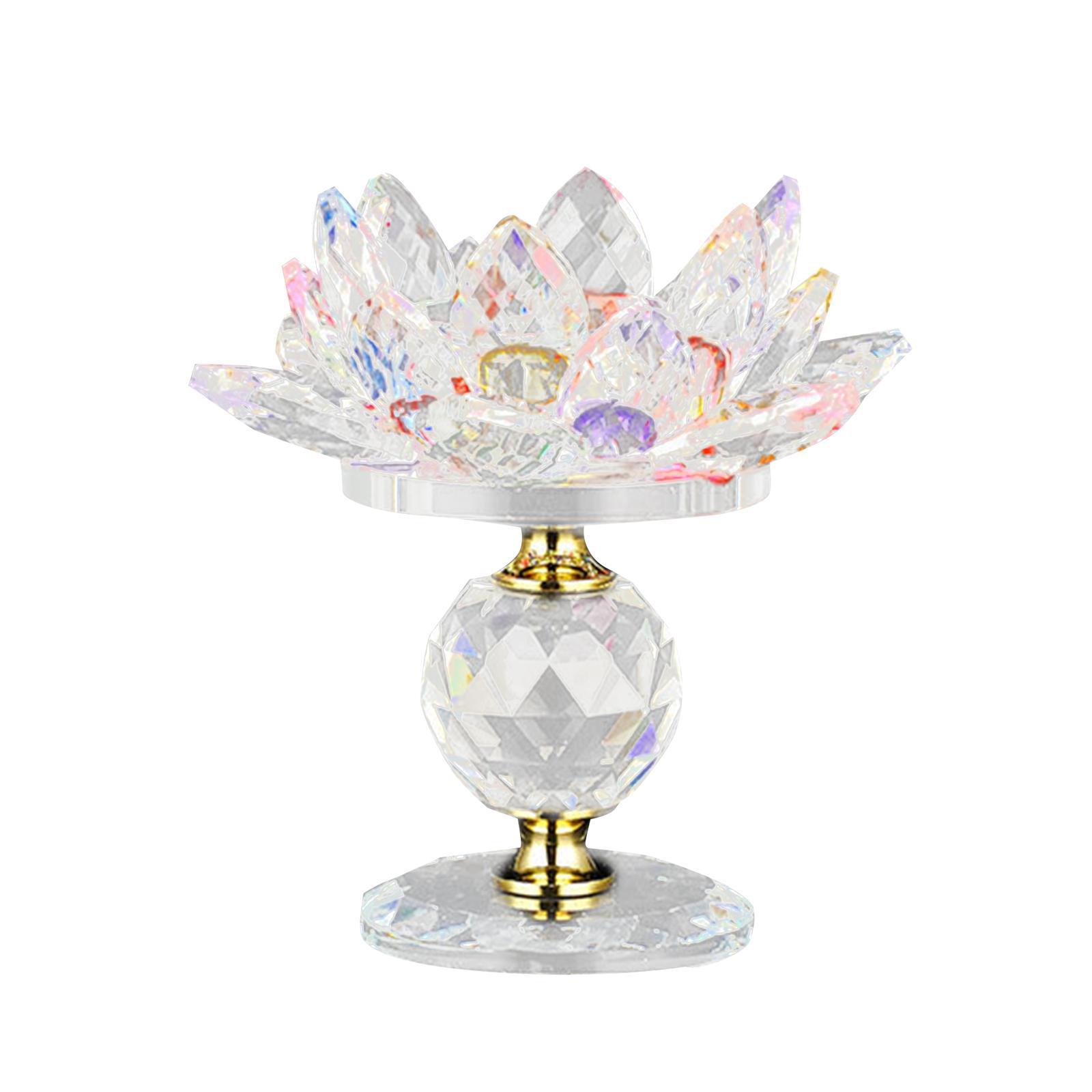 Glass Lotus Flower Tea Light Candle Holder Votive Candle Stand with Glass Base, Tealight Candlestick for Table Centerpiece Decor